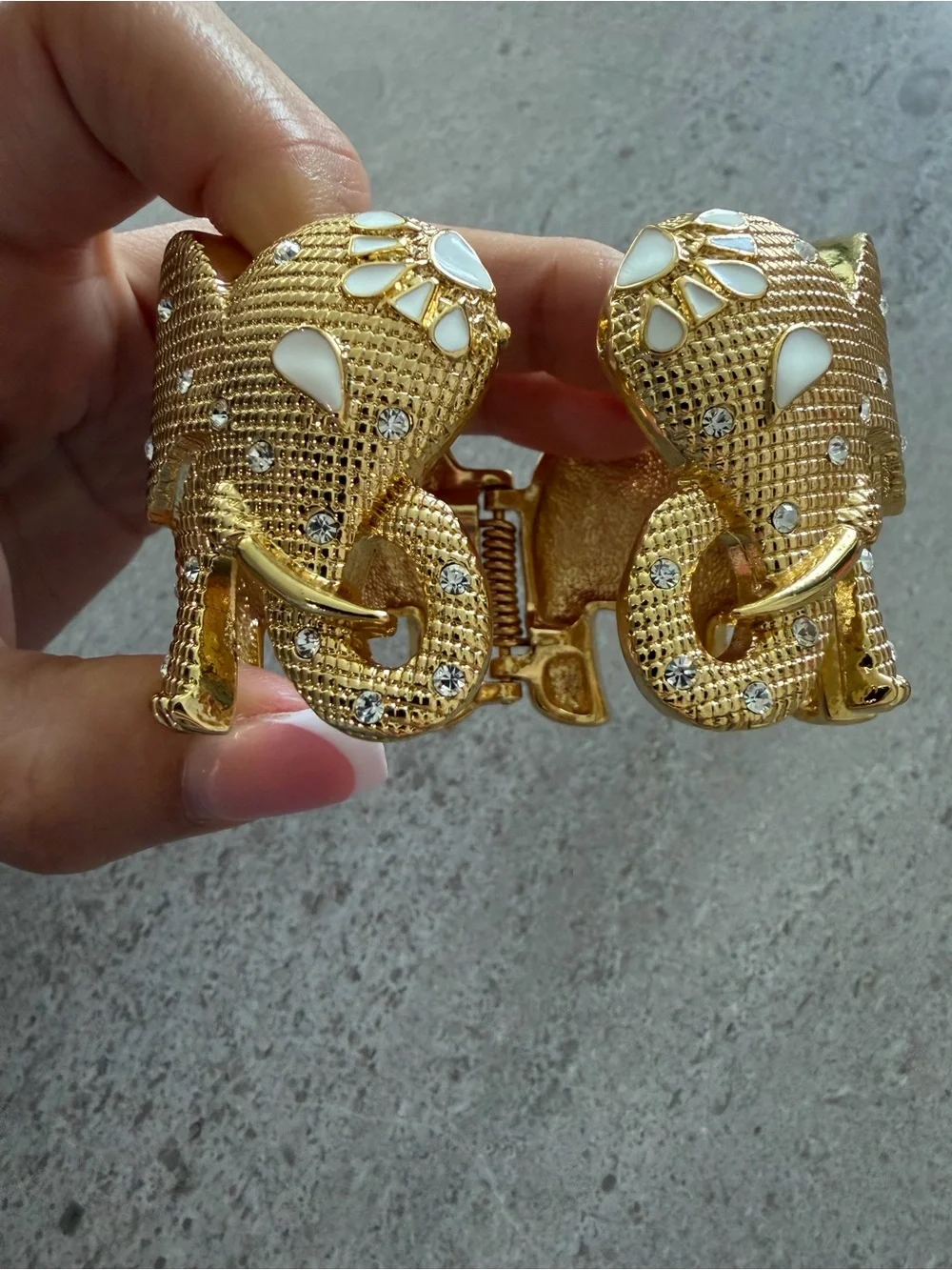 Lilly Pulitzer Gold Elephant Cuff Bracelet with White Enamel Accents